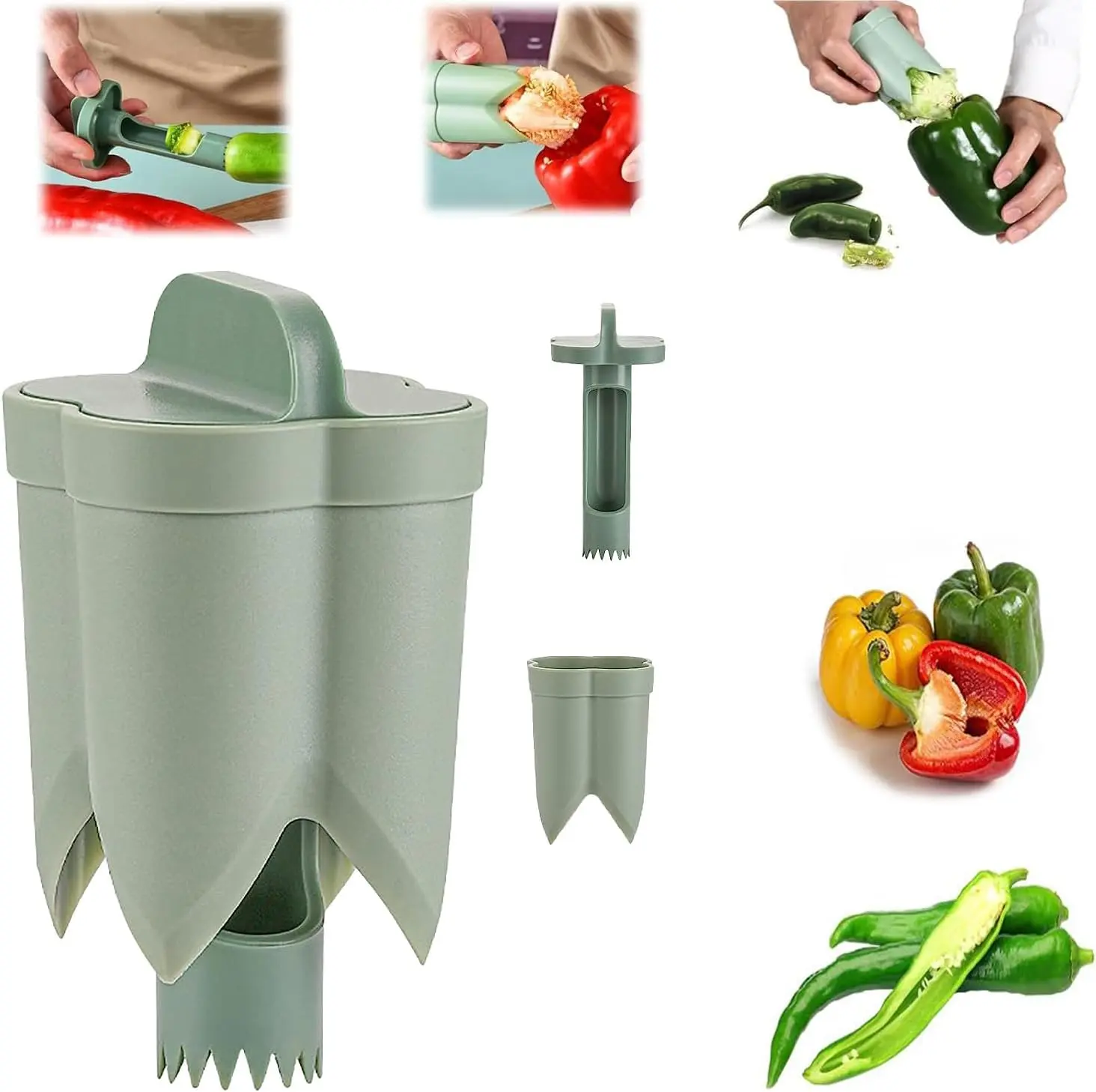 2-in-1 ABS Pepper Seed Corer Remover with Ergonomic Handle, Dishwasher Safe Slicer, Durable Kitchen Utensil for Bell & Jalapeno Peppers, Easy-to-Clean Fruit Coring Gadget