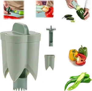 Pepper Seed Corer Remover Tool 2 in 1 Fruit & Vegetable Coring Kitchen Gadget for Bell & Jalapeno Peppers ABS Material Ergonomic Handle Easy Clean