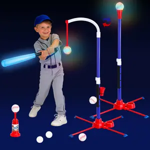 deAO 3-in-1 T Ball Set for Kids 3-5 5-8,  Adjustable Height Hanging Tee with Light, LED T Ball Set, Tball Batting Stand, Ball Launcher, Outdoor/Indoor  Night Baseball Toys,Backyard Sports Gift
