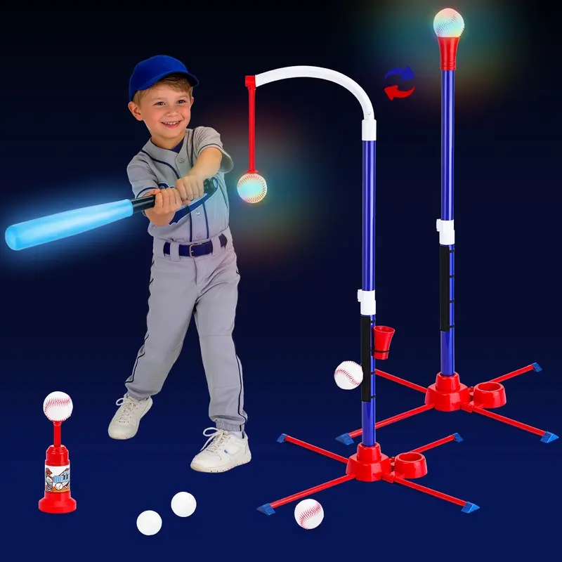 deAO 3-in-1 T Ball Set for Kids 3-5 5-8,  Adjustable Height Hanging Tee with Light, LED T Ball Set, Tball Batting Stand, Ball Launcher, Outdoor/Indoor  Night Baseball Toys,Backyard Sports Gift #sohochic