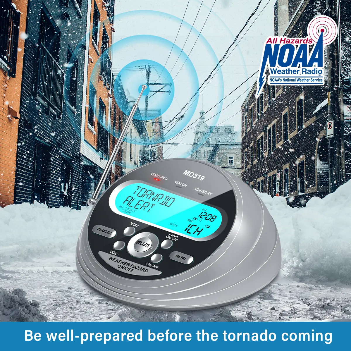 NOAA Weather Radio - Hand Crank Emergency Radio with AM/FM/WB, Siren, Audio, Battery Backup, S.A.M.E. Programming, 80+ Alerts, External Antenna, Adjustable USB Charging for Hurricane, Tornado Warning Preparedness, Hand Crank Radio
