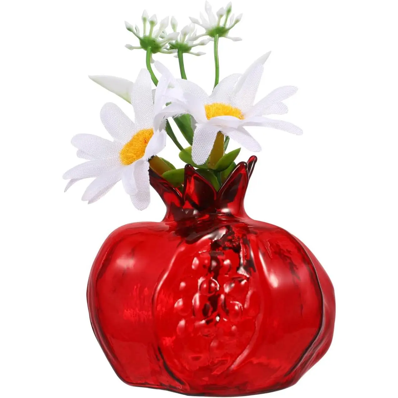 Pomegranate Vase Decor - Small Red Flower Vase & Hydroponic Planter, Christmas Table Centerpiece, Wedding & Home Decoration