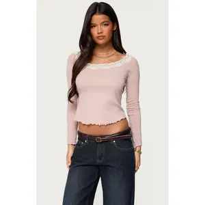 Edikted Women's Emmery Lacey Boat Neck Top