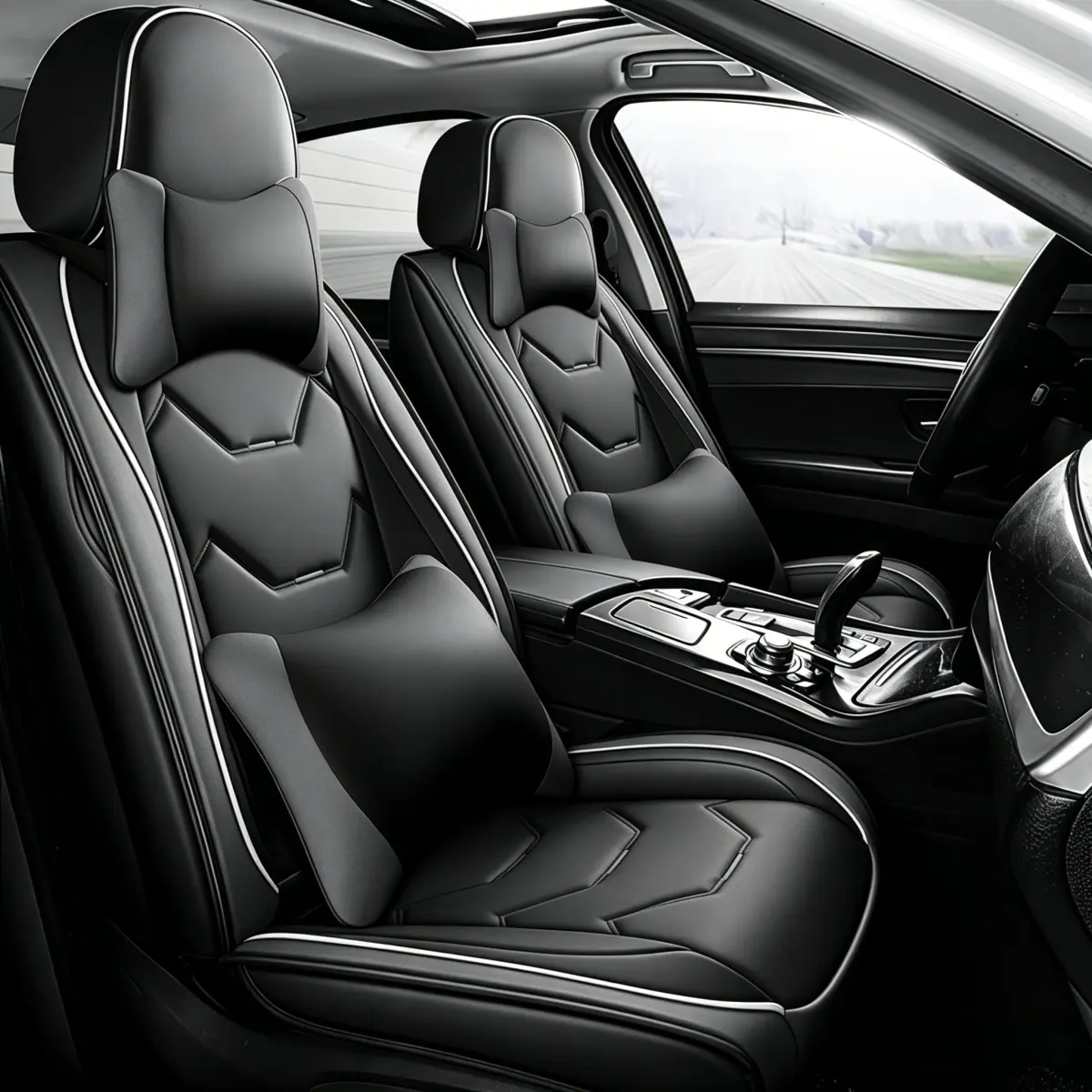 For Subaru Crosstrek 2016-2023/ WRX 2015-2022/ Outback 2010-2023/ Legacy 1995-2023/ Impreza 2012-2023 Luxury Car 5 Seat Covers with Pillows & Storage Bag, Premium Leather Front & Rear Full Set Seat Covers Cushion Auto Interior Decoration Accessories