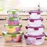 Purple & Green Transparent 8-Piece Container & Lid Food Storage Set - 4 Bases, 4 Lids, Microwave-Safe Round High-Capacity Bento-Ready Bins, Meal Prep Organiser, Cold Lunch Packing, Fridge Organization Kitchen Gadget