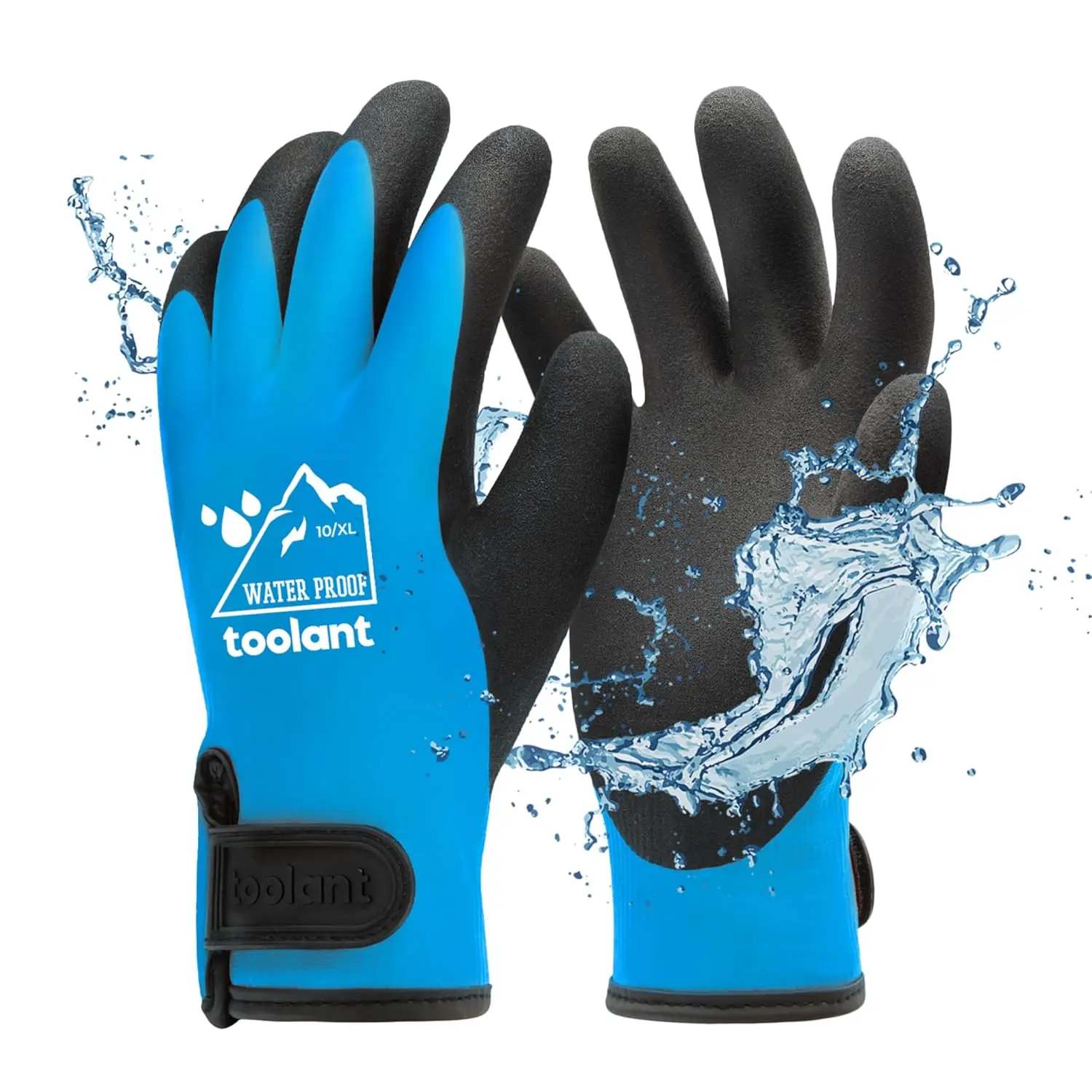 TOOLANT Heavy Duty Work Gloves, Latex Rubber Fully Soaked, 100% Waterproof, Fleece-Lined Thermal Insulation, Velcro-Closure Winter Protective Gloves for Tools & Hardware, Gardening Tasks
