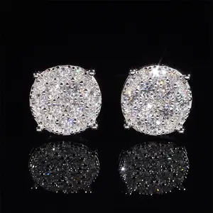HELLOICE Moissanite Earrings Round Cut Full Paved Earrings Sterling Silver Full Synthetic Moissanite Earrings Jewerly Gift