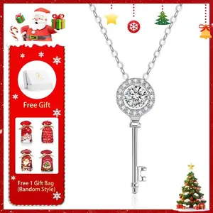 Moissanite 1ct Key to My Heart Necklace Starlight Key Copper Necklace Chain Wedding Engagement Anniversary Gift for Women