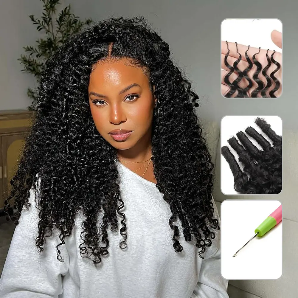 [New In] Bling Hair Burmese Curly Crochet Feather Human Hair For Miracle Knots Boho Braids Kinky Curly Hair Pre-Separated 50g/Pack 4 to 5 Bundles Recommended for a Full Head #SummerVibes