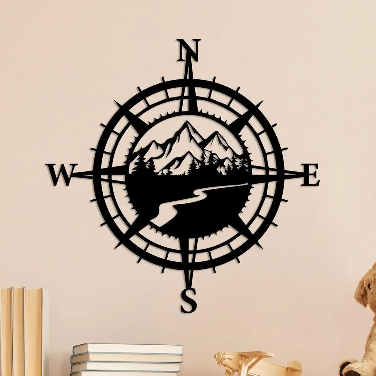 Compass Design Wall Decor, 1 Count Metal Compass Wall Art, Wall Hanging Decor for Home Living Room Bedroom Office, Home Decor, Hangable