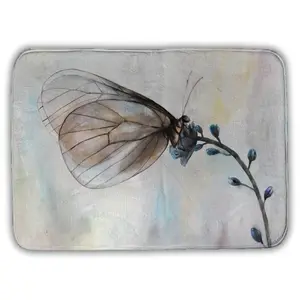 360 stand Rectangle Microfiber Foam Bath Mat - 17x24 in Absorbent Shower Mat with Butterfly on Blue Flowers Design, Romantic Nature Home Decor Gift, Bath Rug, Foam-Based Bath Mats
