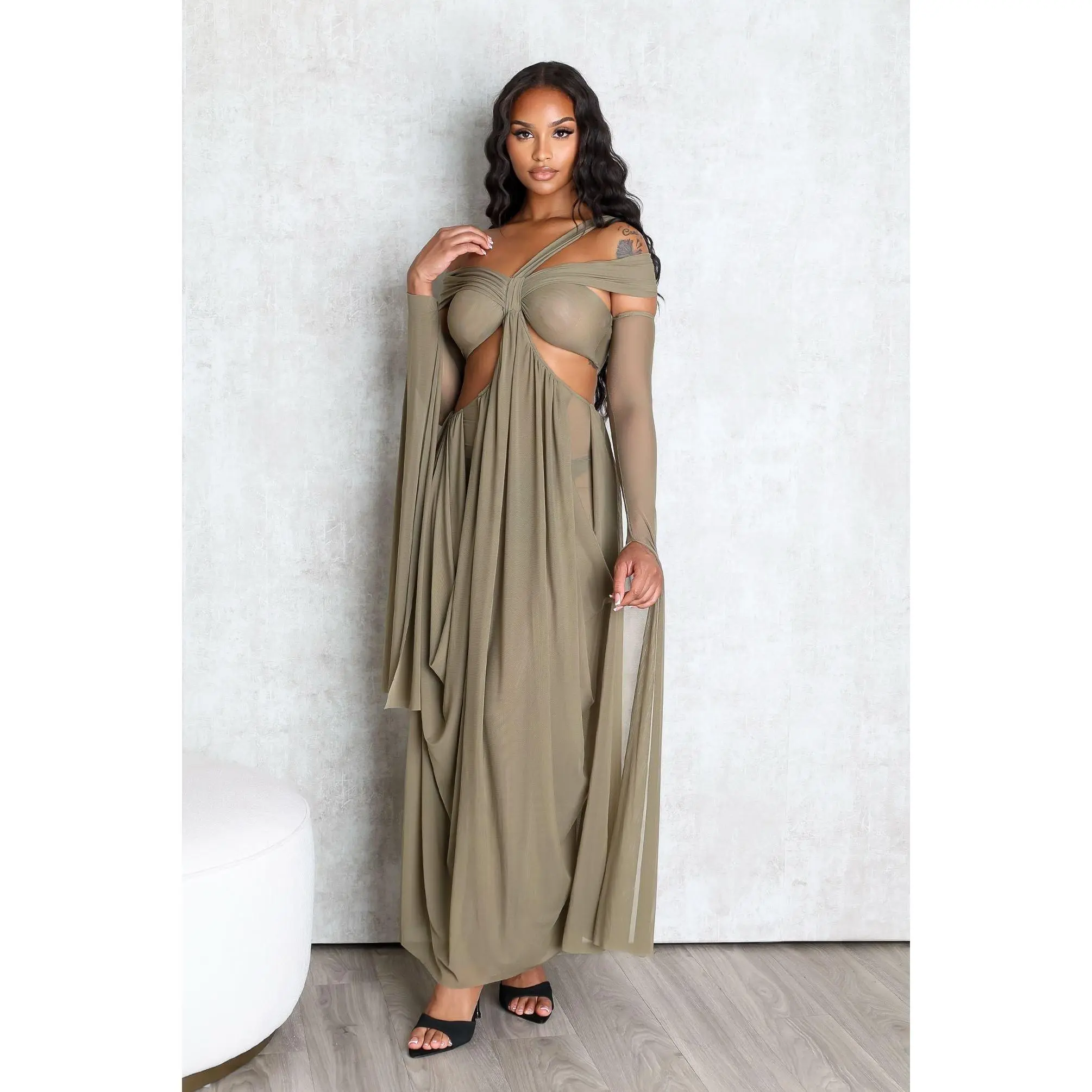 brown mesh wrap dress Custom Wrap Dress main image 0