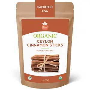 SPICY ORGANIC Ceylon Cinnamon Sticks 4 oz – True Cinnamon Quills from Sri Lanka, 3.5" Premium Ceylon Cinnamon, USDA Certified Organic, Perfect for Recipes, Crafts & Holiday Drinks – Cinnamomum Verum