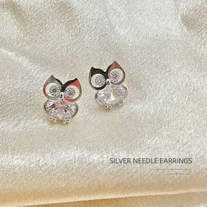 Owl 925 Silver Needle Earrings for Women, Elegant and Sweet Small Animal Simple Earrings