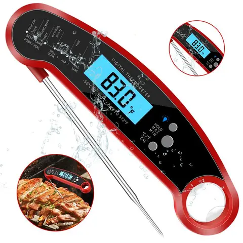 Beef Chief Digital Food Thermometer - IP66 Grade Waterproof, -58°F to 572°F, Backlit LCD Display, Foldable Stainless Steel Probe, Calibration, Pull-Out Operation, Grill Tool, Kitchen Accessory for Foodies