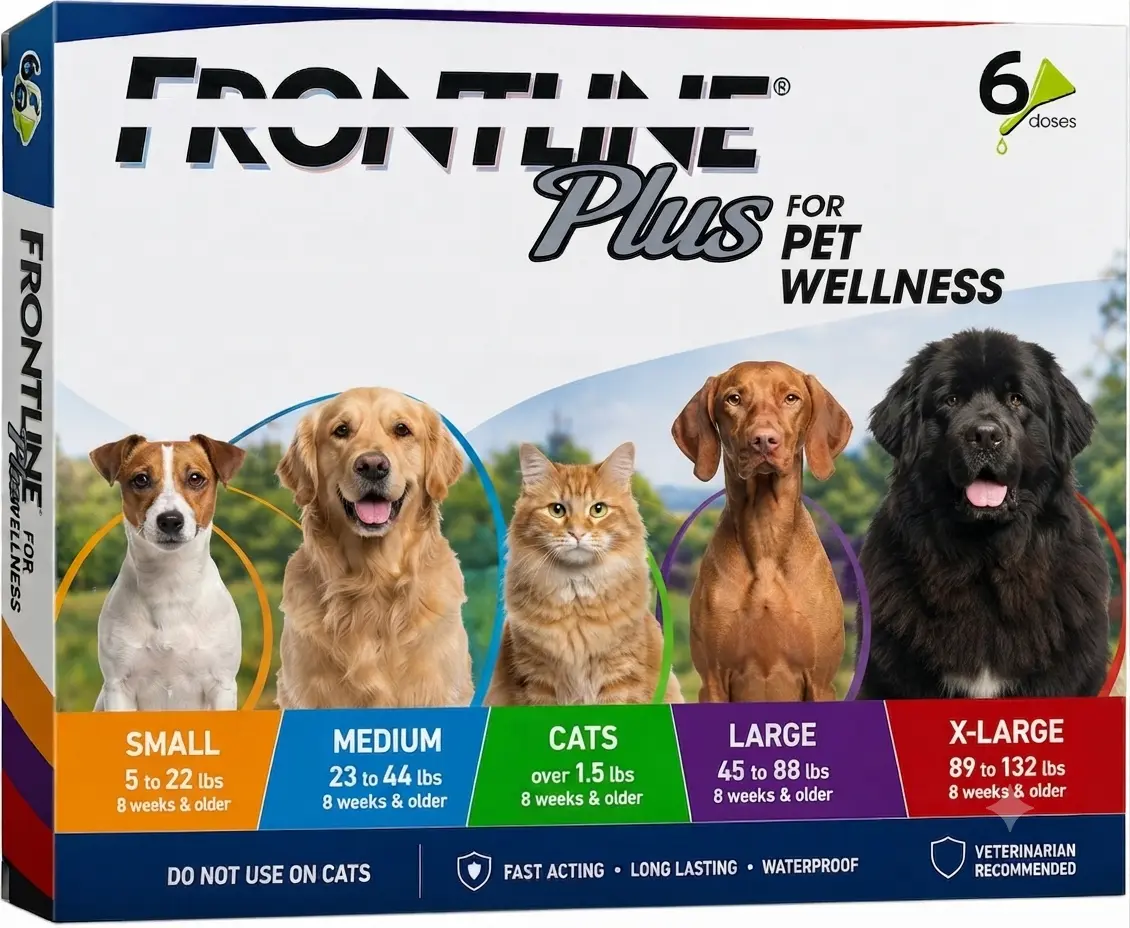 FrontPlus Dog & Cat Flea Control & Tick Protection Treatment - Waterproof, 6 Count Full Sizes (Multi-Size), 6 Months Long-Lasting Protection, Select Style