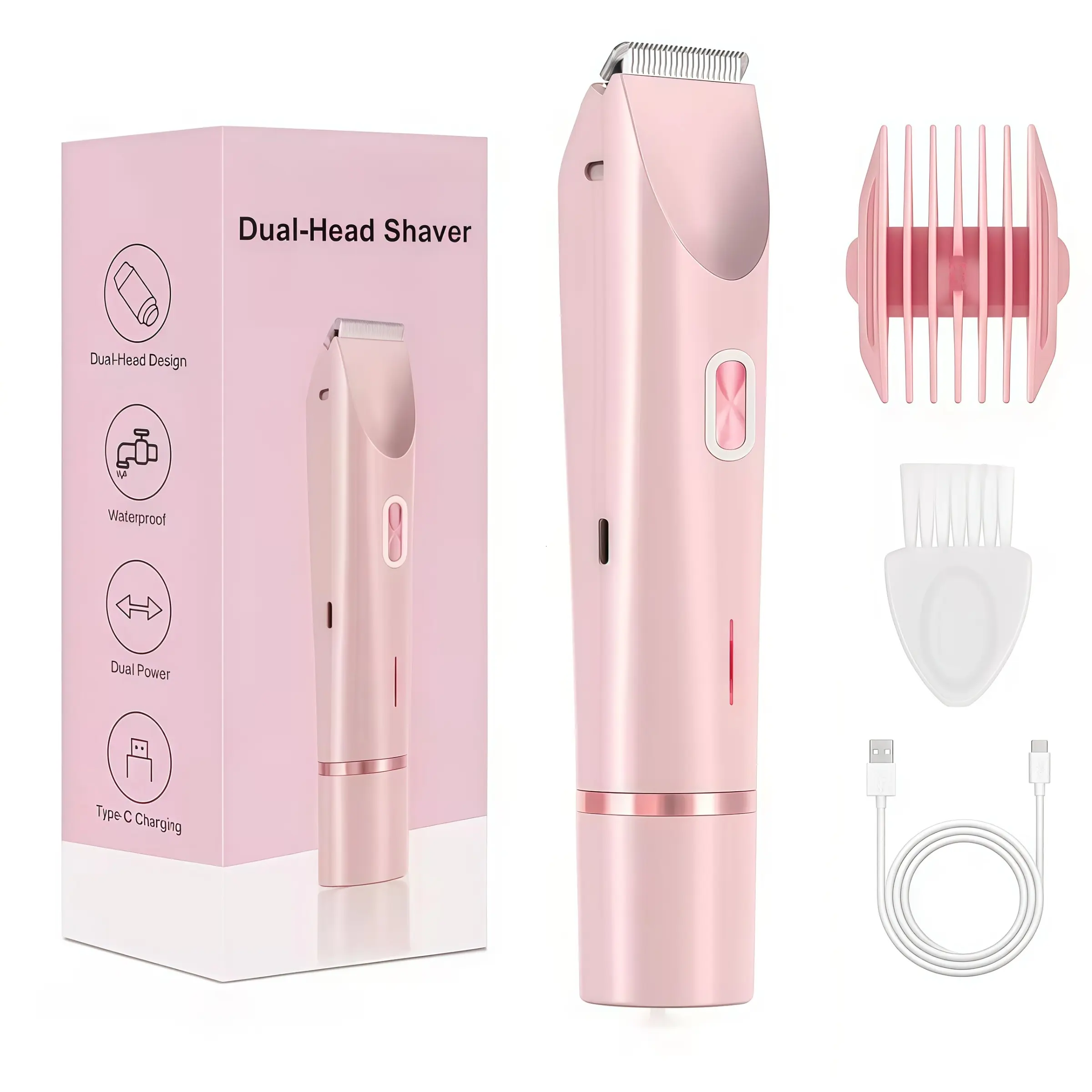 Women's Two-In-One Electric Bikini Trimmer, Bikini Shaver, Body Razor and Underarm Trimmer, Rechargeable Design, Body Hair Trimming, Ideal Gift for Eyebrows, Arm Hair, Leg Hair, Armpit Care
