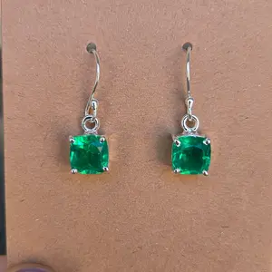 Color Treated Emerald Sterling Silver Earrings