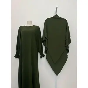 Women's Solid Color Long Sleeve Dress & Hijab Set, Modest Two-piece Outfits for Daily Wear, Women's Islamic Clothing for All Seasons, Modest Muslim OutfitsGiftGift