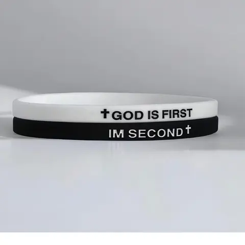 Unisex 4-Pack Religious Christian Bible Verse Devotion Bracelets & Bangles, Interchangeable Minimal Black-White Waterproof Silicone Bands, Cross Symbol Mix-Match Faith Gift Set for Teens