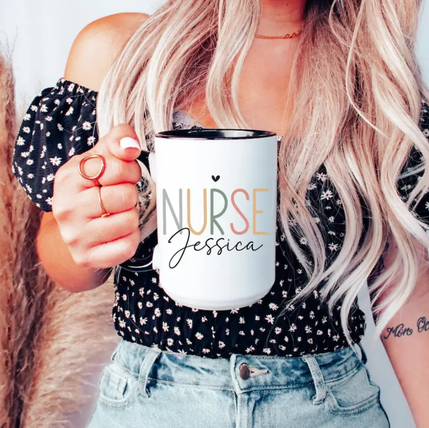 Personalized Nurse Mug with Name | Custom Nurse Coffee Mug Gift | Nurse Appreciation Gift for RN, LVN, Healthcare Workers, Graduation Gift for Nurse, RN Mug, Ceramic Mug 11oz & 15oz
