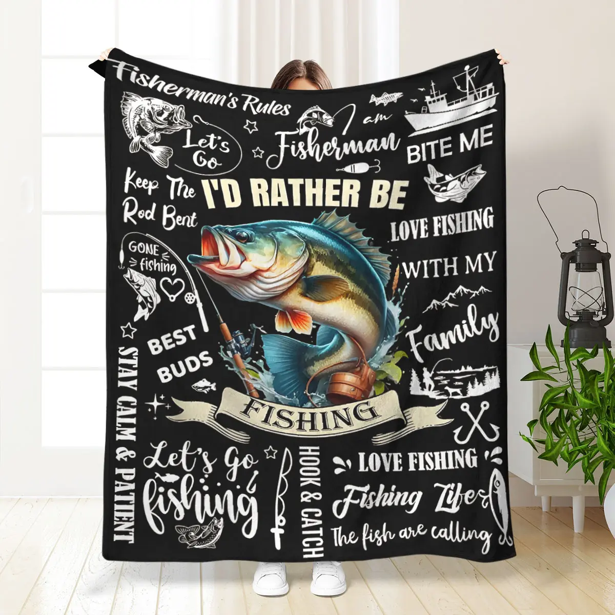 Compact And Portable Fish Blanket Gift for Men, Fishing Enthusiast Throw Rug, Father's Day Present, Fisherman Gift, Dad Birthday Gift Idea, Lightweight Cozy Blanket, Flannel Blankets