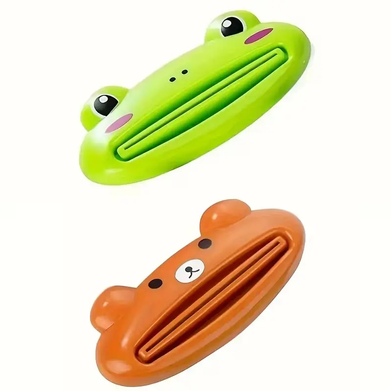 2Pc Multi-Functional Adorable Cartoon Toothpaste Squeezer - Plastic Tube Dispenser for Bathroom & Kitchen, Easy-to-Use, Durable Home Gadget, Cute Animal Design, Bathroom Decor,Bear Oral