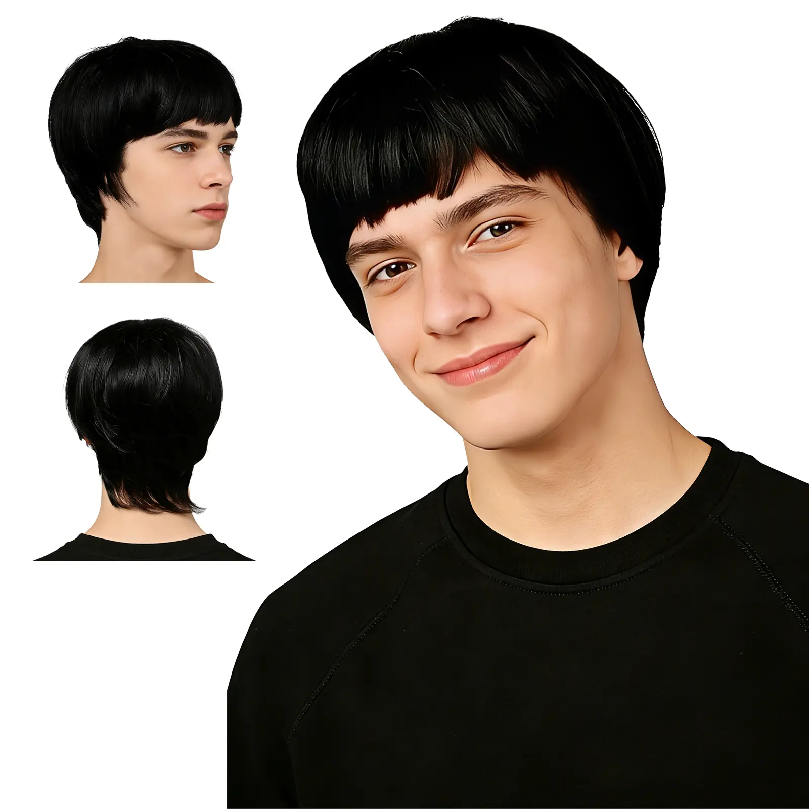 OIDEA Bowl Cut Wig for Men Short Mushroom Bob Costume Wig with Full Bangs Natural Looking Heat Resistant Daily Wig