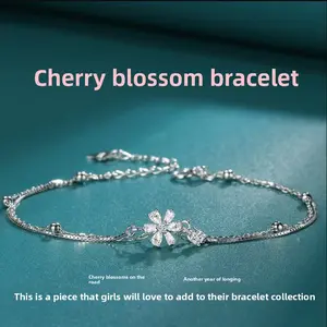 Korean-style Double-layer Cherry Blossom Ladies' Bracelet with Exquisite Crystal Romantic Gift for Girlfriend Charm Bracelet