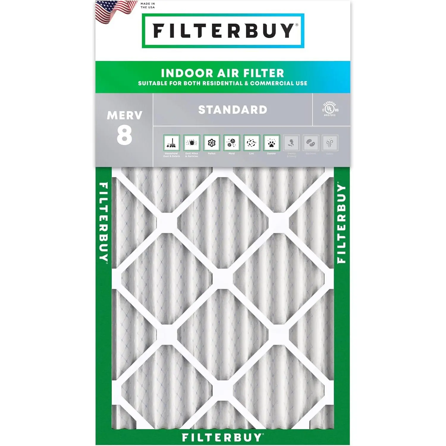 Filterbuy 16x24x2 Residential HVAC AC Furnace Air Filter (1-Pack) - Pleated MERV 8 Dust Defense for Clean Living, Actual Size: 15.38x23.38x1.75 Inches