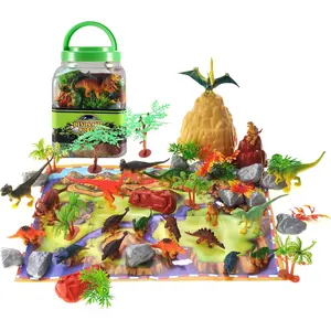 Jurassic Dinosaur Figures Playset with Trees, Rocks, Playmat & Container, Create a Realistic Prehistoric Dino Park, Dinosaur Toys for Kids 3-5, Gift for Boys and Girls 3 4 5 6 7