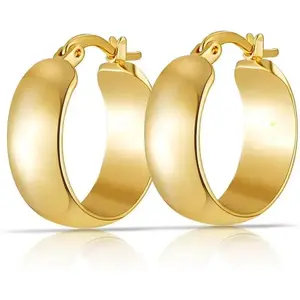 8mm Thick 925 Sterling Silver Hoops Earrings for Women 14K Real Gold Large Hoop Earrings Hypoallergenic and Lightweight Big Hoop Earrings for Women