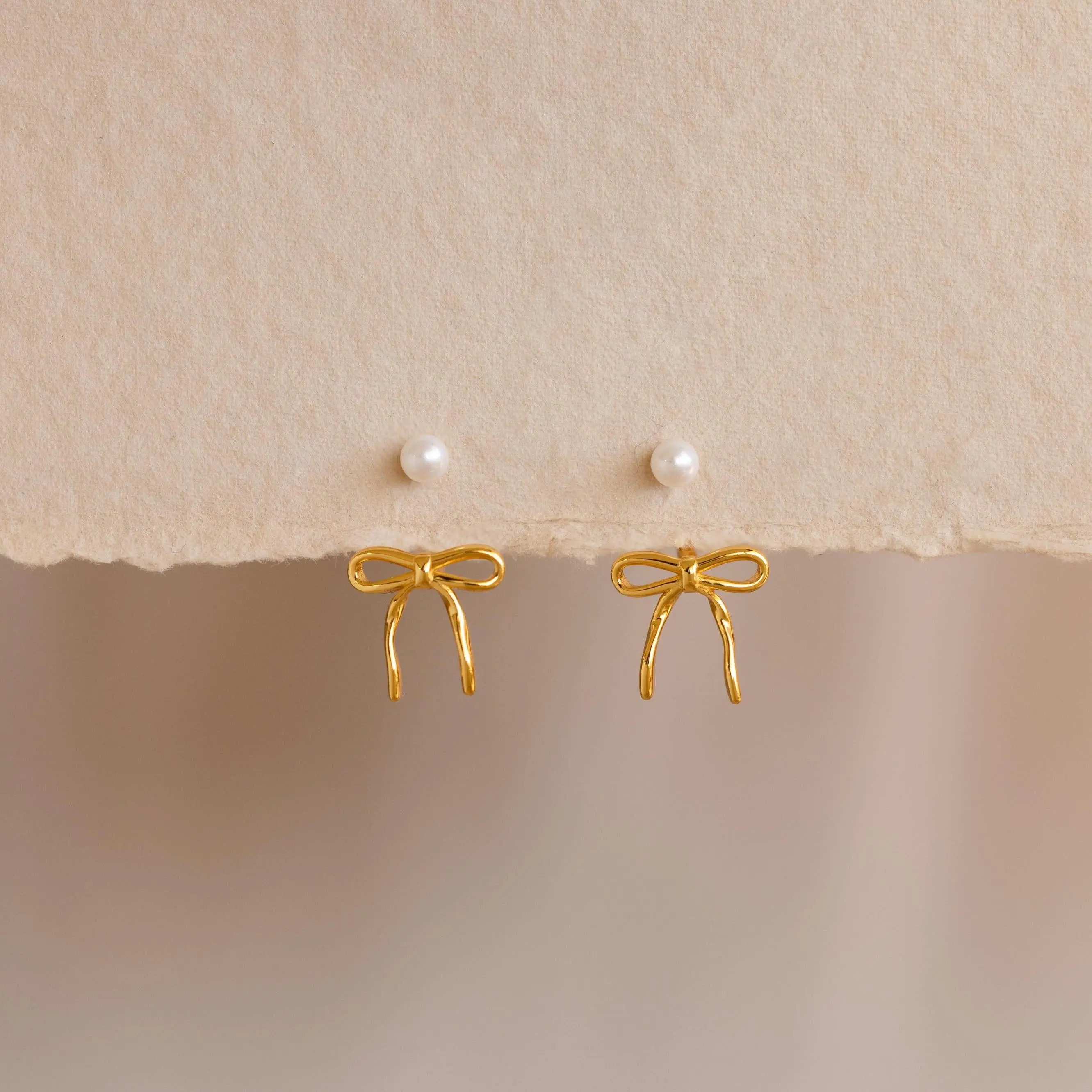 Pearl & Bow Ear Jackets by Caitlyn Minimalist - Dainty Pearl Ribbon Stud Earrings - Coquette Jewelry - Gift for Her