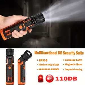 Multi-functional flashlight, magnetic tool light, retractable flashlight, 110dB siren, super strong magnetic base, 3000LM illumination, IPX5 waterproof rating.