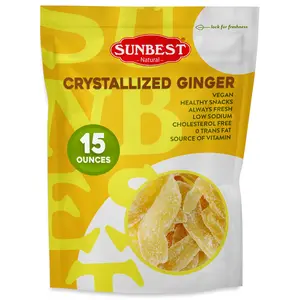Sunbest Natural - Crystallized Ginger Sliced & Ginger 15 Oz Bag - Crystallized Ginger for Baking and for Snacking, Vegan Dried Ginger, Non-GMO, Kosher Ginger Candy in Resealable Bags