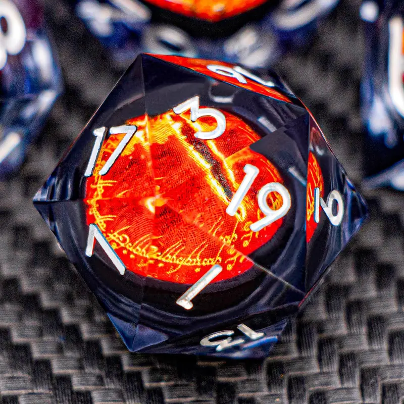 Dragon Eye Liquid Core Resin Dice Set – Sharp Edge Polyhedral DND Dice with Rotating Eye, Rune & Classic Styles for RPG Tabletop Games