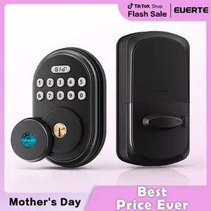 Valentine's Day Gift Fingerprint Door Lock Keypad Deadbolt with Handle Set, Keyless Entry Door Lock, Door Locks for Front Door Lock Set, App Control, Auto Lock, Easy to Install, One-time Codes, Matte Black FathersDayGift
