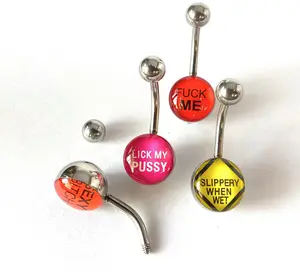 4pc Bulk Pack Bad Words Logo Belly Rings 14g Navel Naval Body Jewelry
