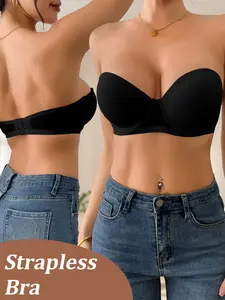 🔥 3 Pack Women's Bandeau Strapless Bra Elegant | Removable Clear Invisible Straps Convertible 2-Way Wear | Underwire Push Up Anti-Sagging Side Control | Non-Slip No Gaping No Riding Up | For Off-Shoulder Date Commute Daily Wear