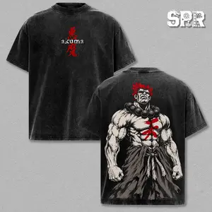 Akuma – Street Fighter Oversize Gaming Graphic Tee, Acid Washed Heavy Cotton Shirt, Vintage Streetwear, Sigma Male Unisex Casual Wear, Retro Game Merch, Gift for Gamers