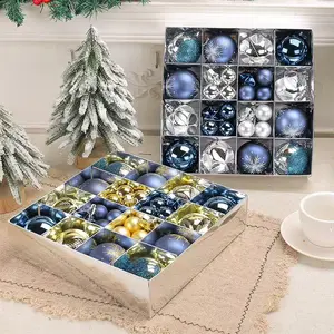 44PCS Christmas Ornaments, Silver-Blue/Gold-Blue Style, Christmas Atmosphere Creation, Suitable for Christmas Tree Decoration Set