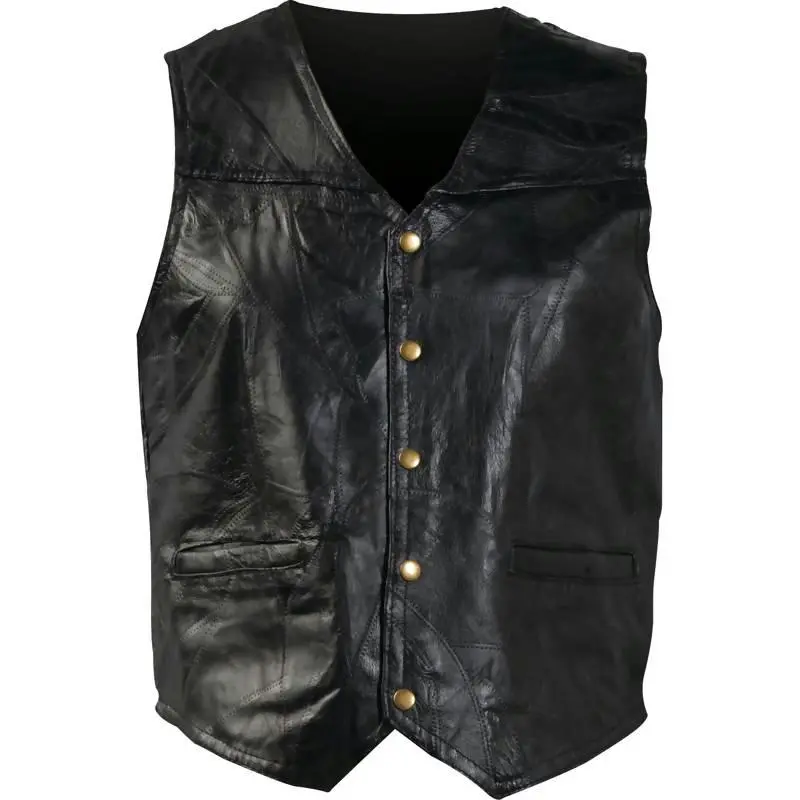 212 MAIN Men's Stone Leather Vest - Size S, Menswear Sleeveless Fashion Top, Durable Leather Construction, Snap Buttons, Lined, Watch Pockets, Plain Solid Design, All-Season Wear