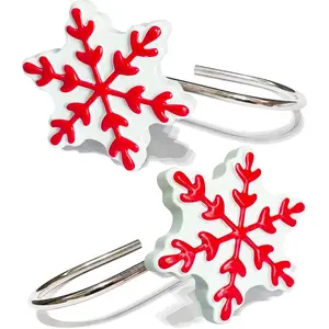 12-Pack Red Snowflake Shower Curtain Hooks