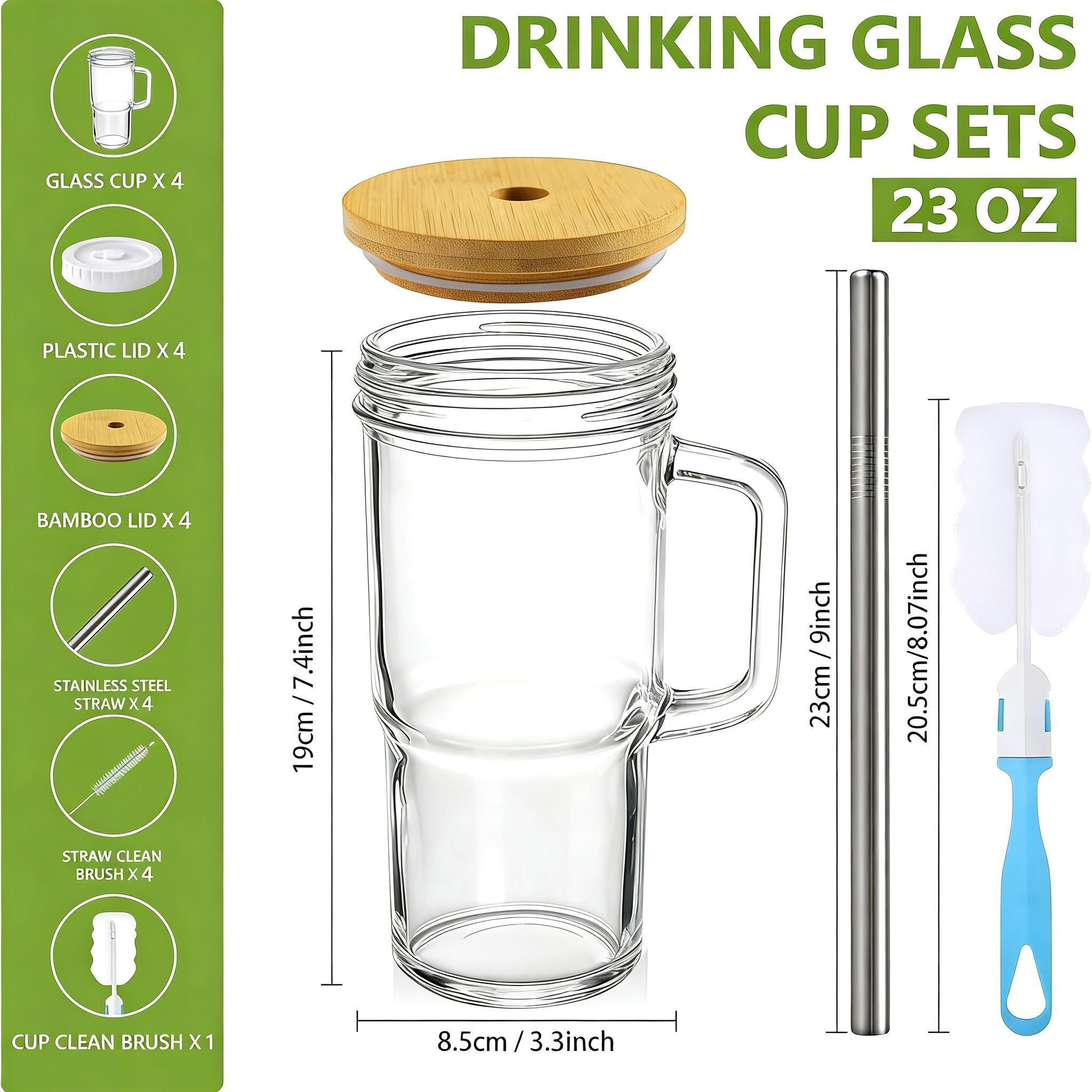 Glass Cups with Bamboo Lids and Straws,24oz Glass Tumbler with Handles,4-Pack Mason Jar with Lids and Straw Wide Mouth, Reusable Smoothies Cups, Iced Coffee Cups, Drinking Jars Travel Mugs Glass Cups with Bamboo Lids and Straws,24oz Glass Tumbler with Handles,4-Pack Mason Jar with Lids and Straw Wide Mouth, Reusable Smoothies Cups, Iced Coffee Cups, Drinking Jars Travel Mugs