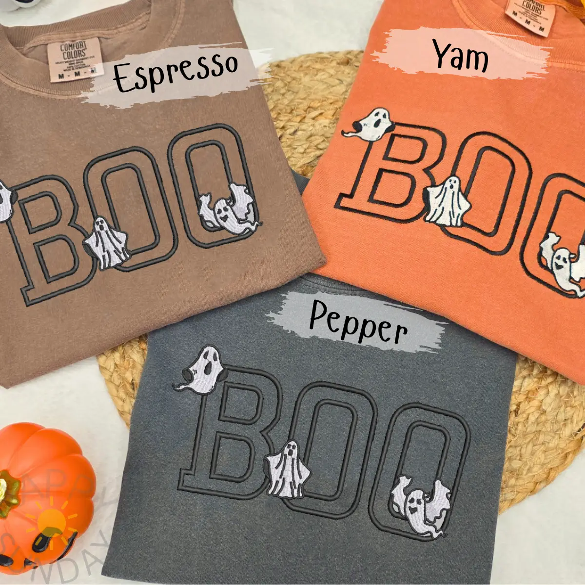 Embroidered Boo Ghosts Halloween Comfort colors Shirt, Boo Gildan Sweatshirt, Cute Halloween shirt, Boo Shirt, Fall Halloween Shirt