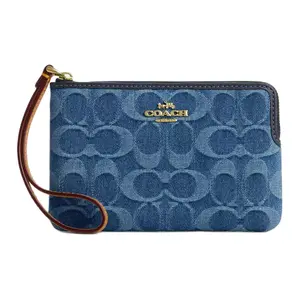 COACH Corner Zip 15 Mini Handbag with Embossed Leather and Denim for Women in Indigo