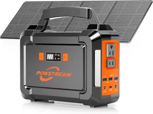296Wh Solar Generator with 60W Solar Panel Portable Power Station 2 x 300W Pure Sine Wave AC Outlets (330W Surge) 8 Output Ports Built-in Flashlight for Camping Blackout Outdoor Emergency