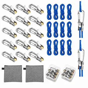 Rope Rollers 6/12 Pack, No-Knot Adjustable Tie Down Ropes With Alloy Cam Buckles & Linen Texture Storage Bag, Rope Tensioners For Camping Tent, Tarp, Hammock, Cargo, Boating & Outdoor Gear