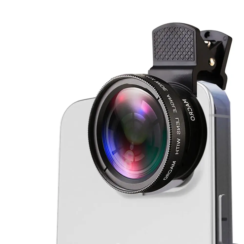 Professional Clip-on 2 in 1 Phone Lens, Mobile Phone Camera Lens for Phone with 1-2 Cameras, 0.45X Wide Angle & 12.5X Macro Cellphone Camera Lens for