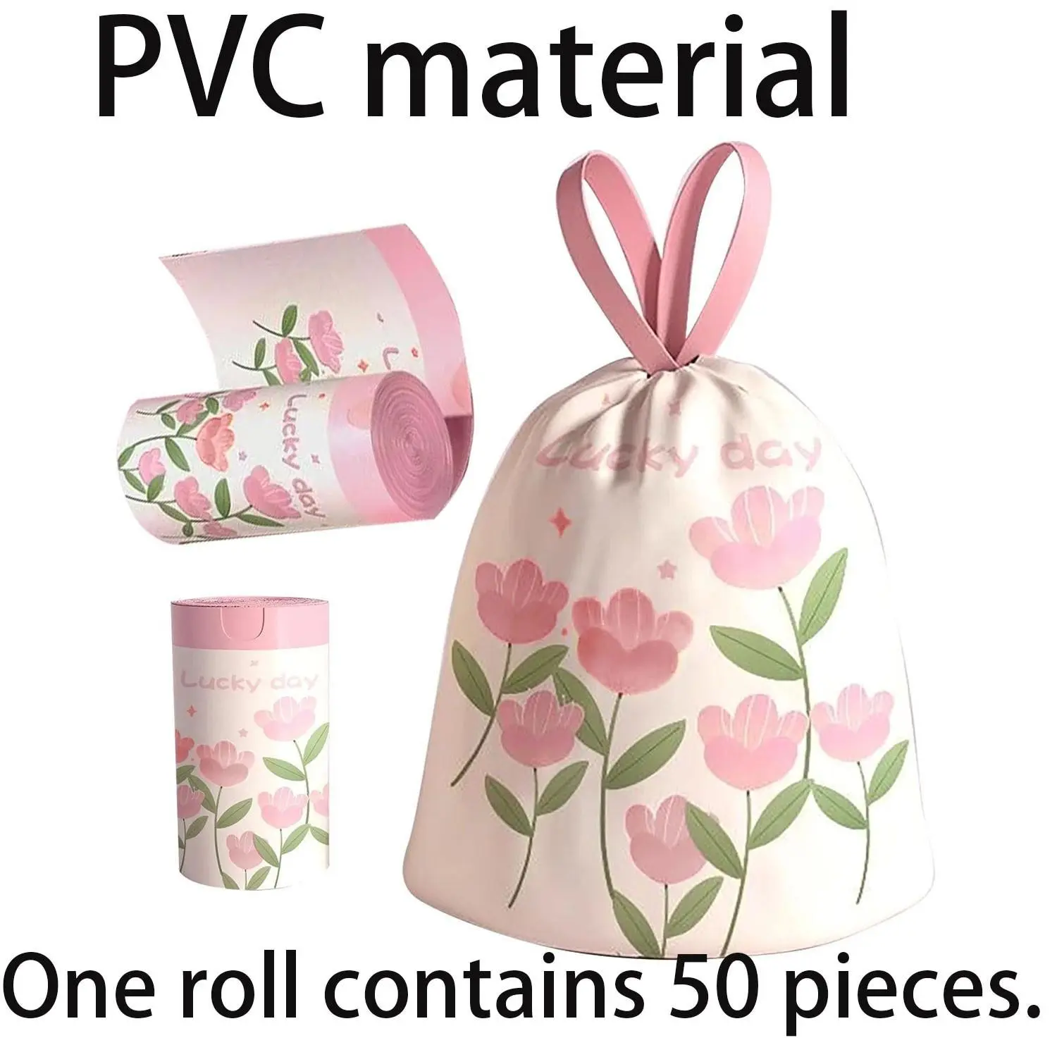 100 pieces of lavender-scented thick and large drawstring garbage bags, Sturdy Trash Bags, made of high-density polyethylene, multi-functional disposable garbage bags, Drawstring Trash Bags
